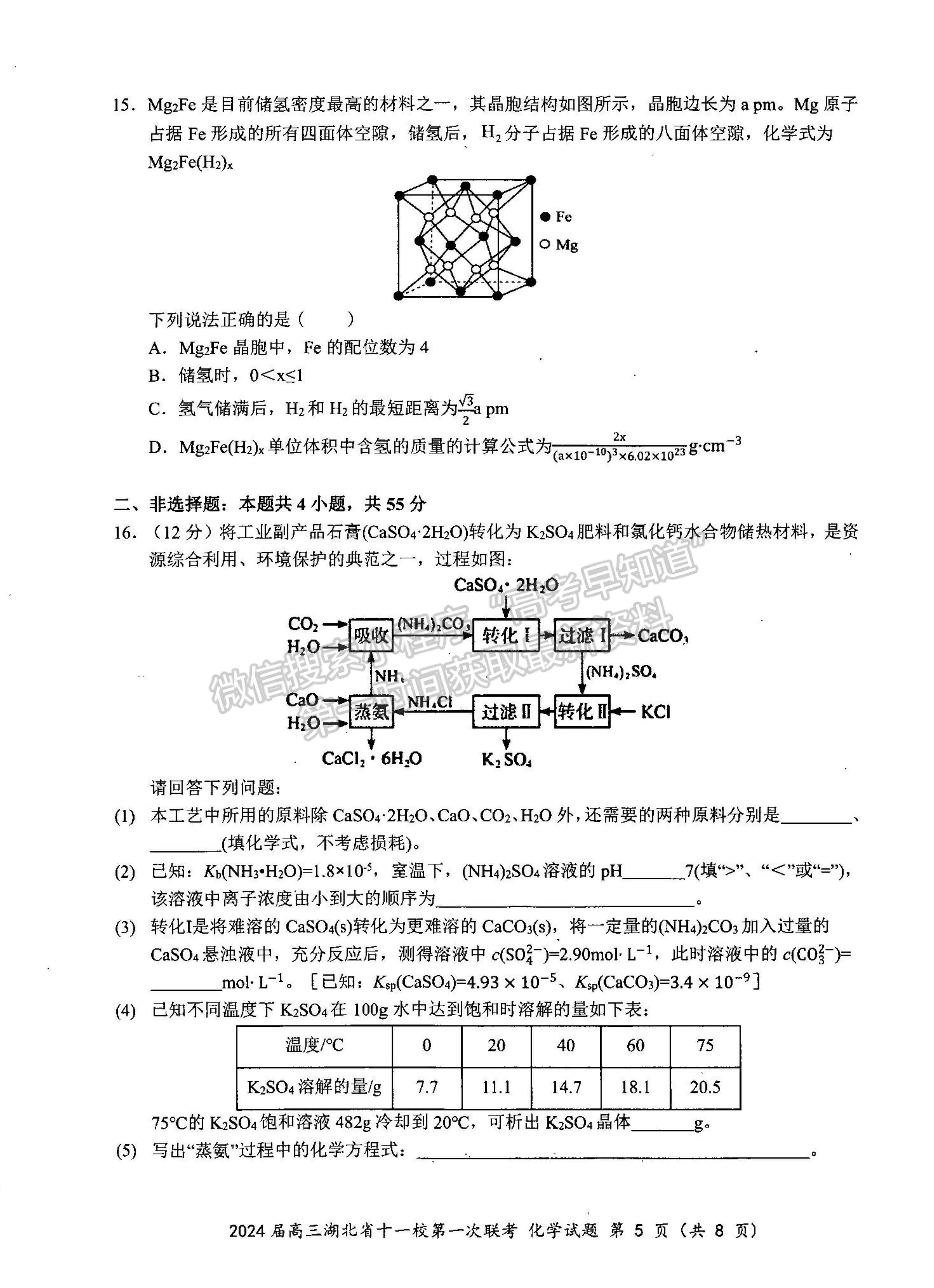 2024届湖北十一校高三第一次联考化学试题及答案