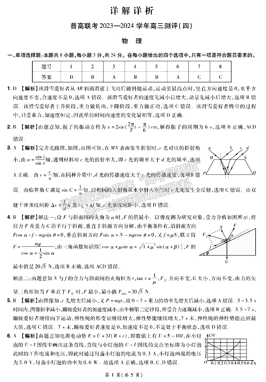 河南省普高联考2023-2024学年高三测评（四）物理试卷及参考答案