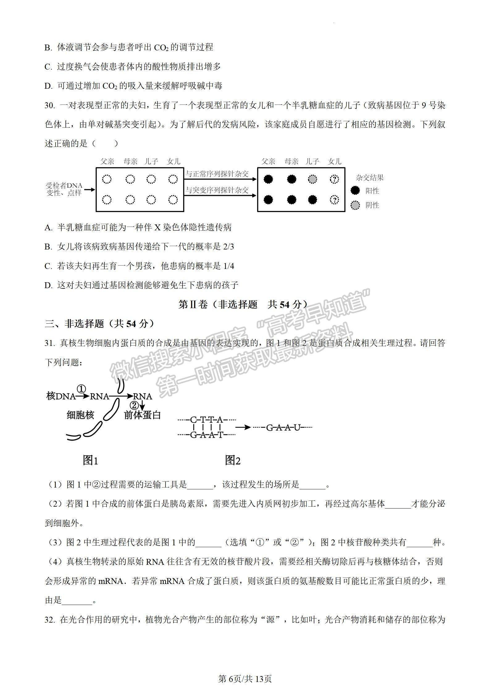 2024四川省德陽(yáng)市高2024屆第一次診斷性考試生物試卷及答案