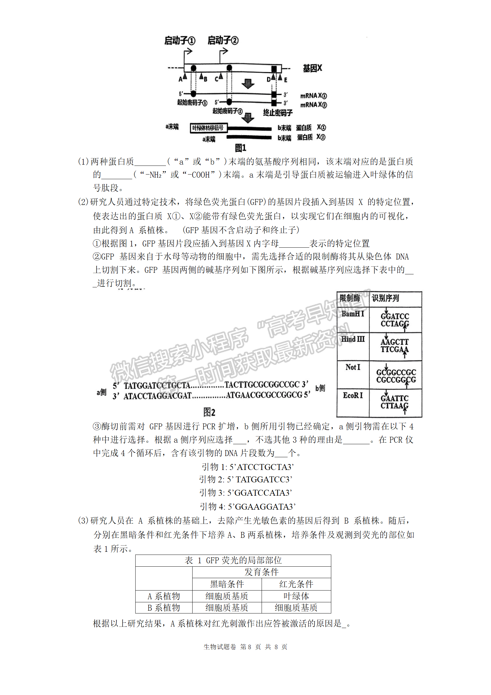 2024届湖南株洲高三教学质量统一检测（一）生物试卷及答案