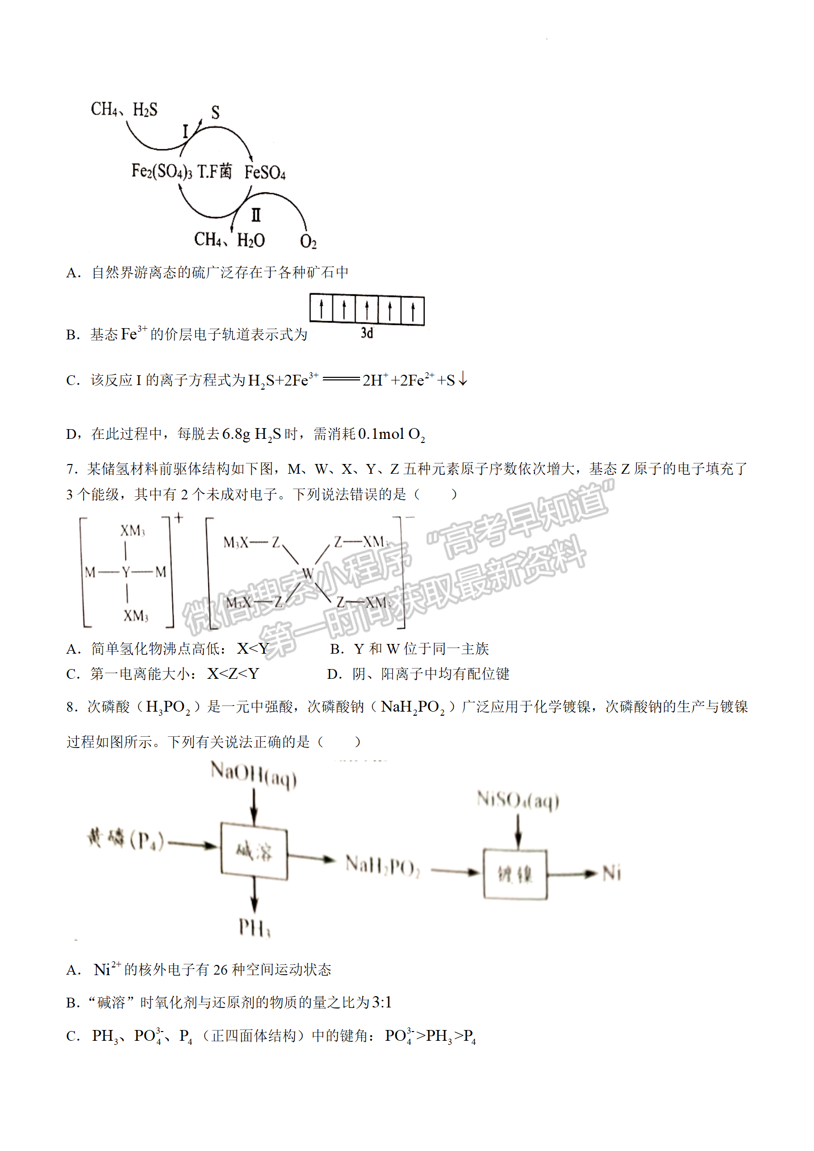 2024屆湖南株洲高三教學質(zhì)量統(tǒng)一檢測（一）化學試卷及答案