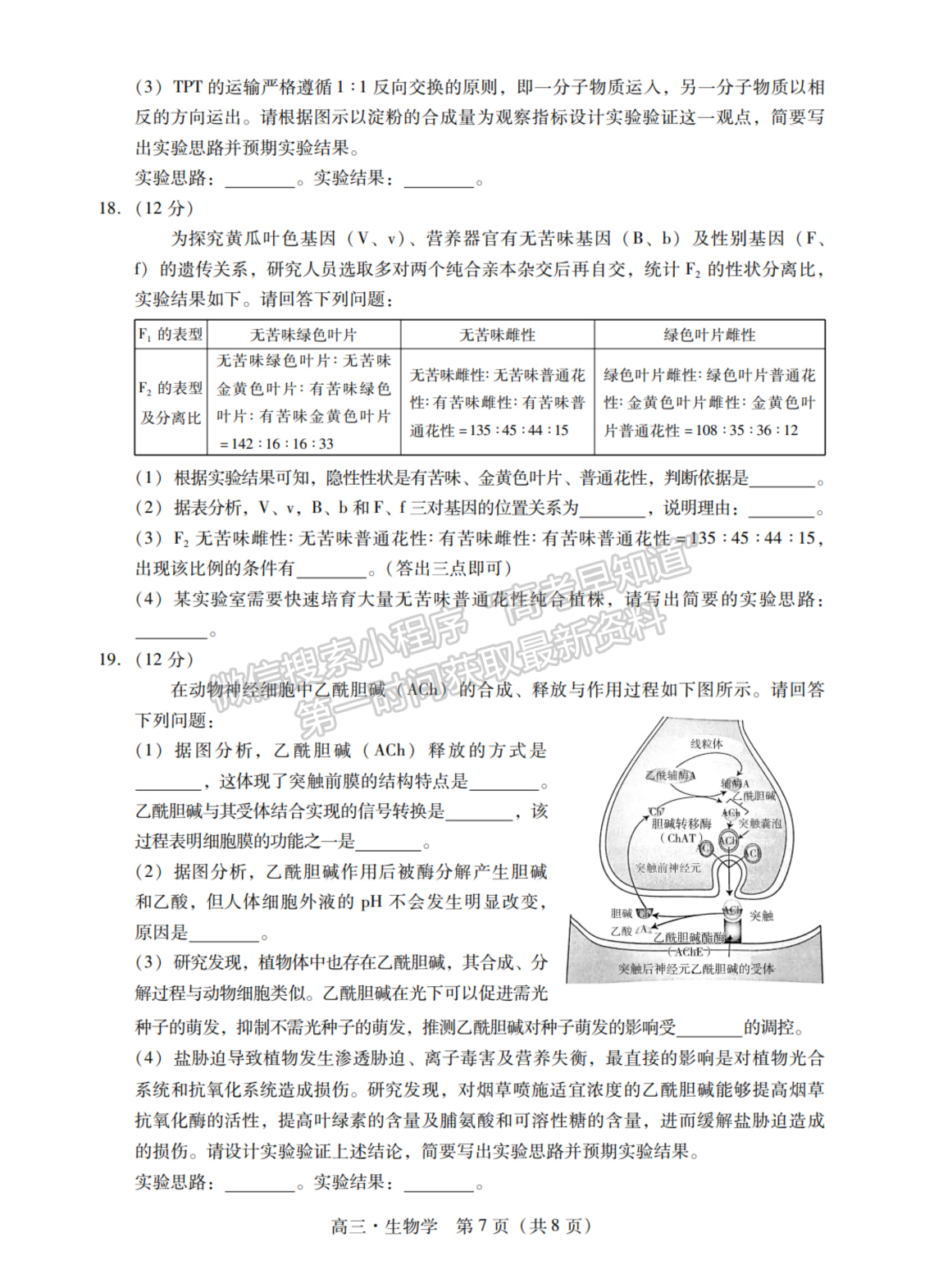 2024屆廣東省揭陽&汕尾市高三教學質量測試生物試題及答案