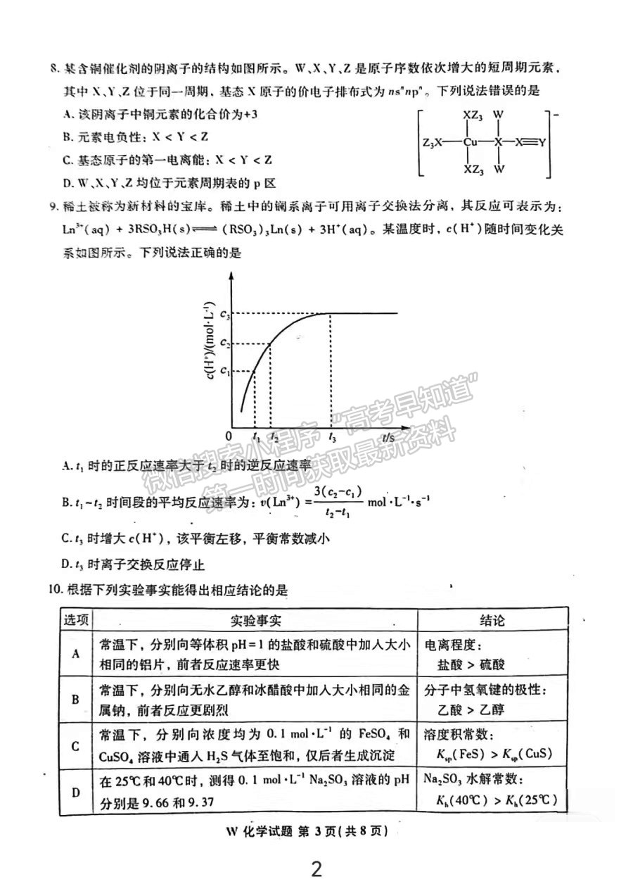 2024新高考七省联考【安徽卷】化学试题及参考答案