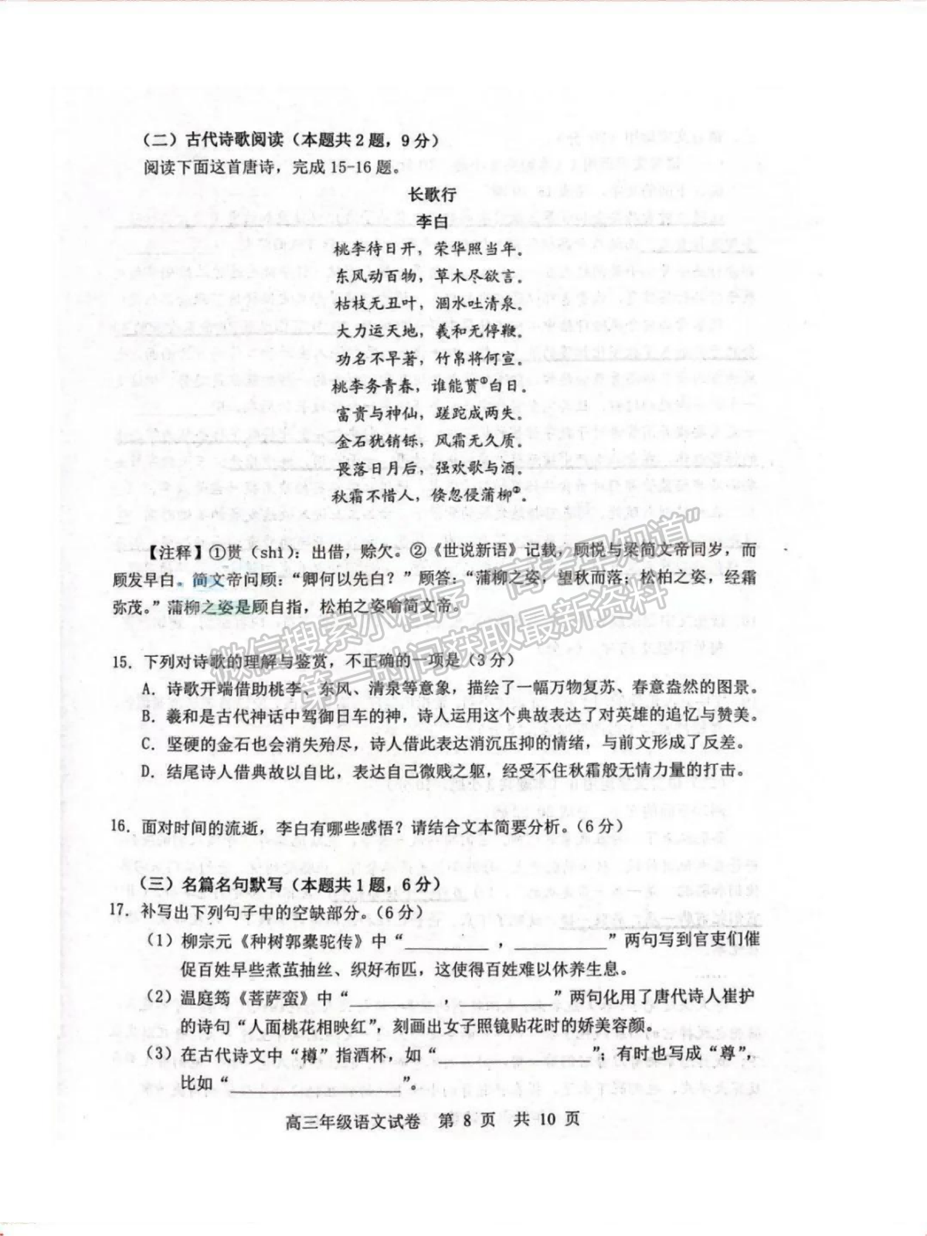 2024屆湖北省武漢市武昌區(qū)高三上學期期末質量檢測語文試題及答案