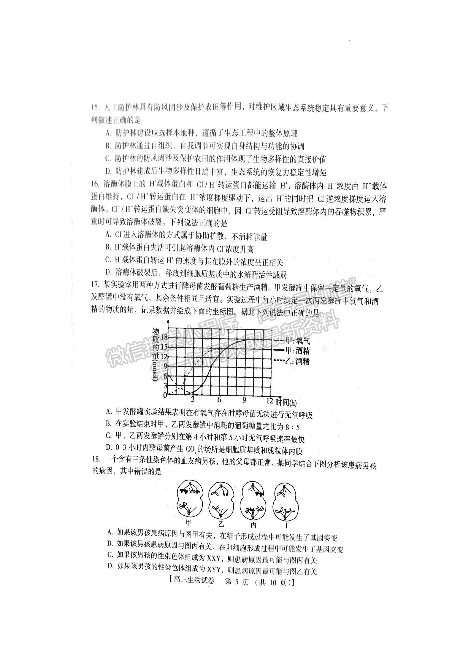 三门峡市2023-2024学年全市高三上学期期末教学质量检测生物试卷及参考答案