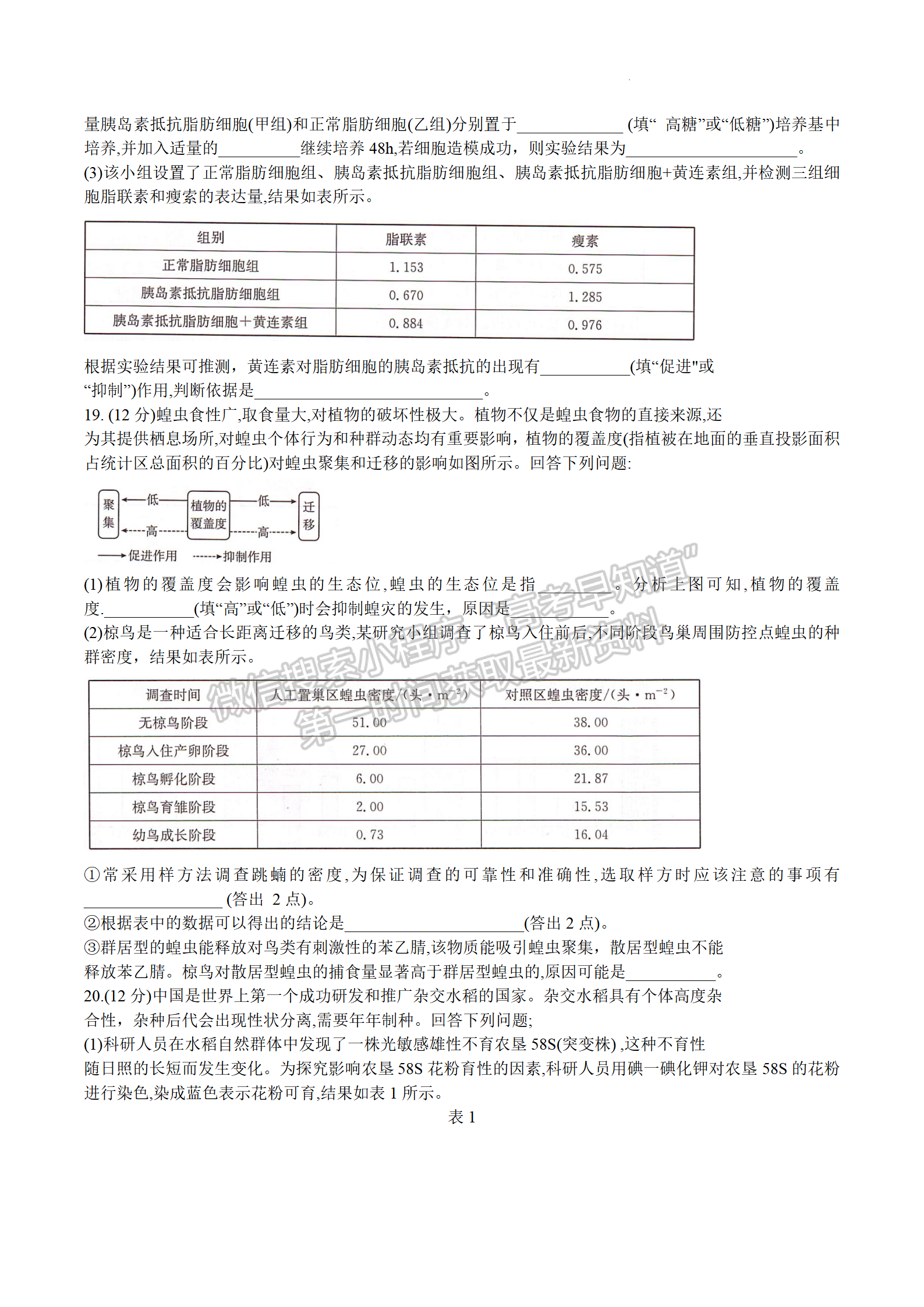 2024屆湖南省衡陽市高三第一次統(tǒng)一考試生物試題及答案