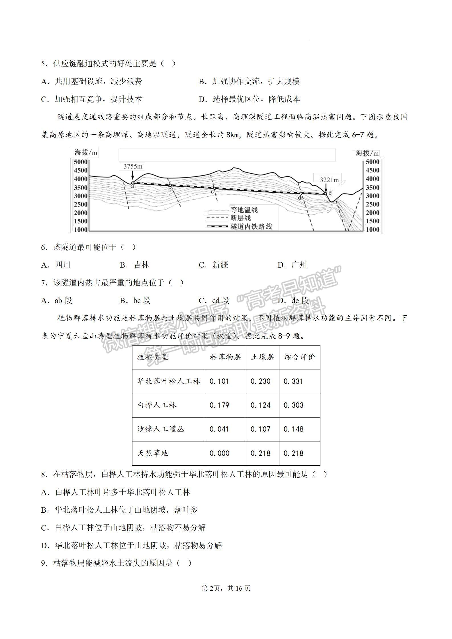 四川省成都市石室中學(xué)2024屆高三上學(xué)期期末考試文綜試卷及參考答案