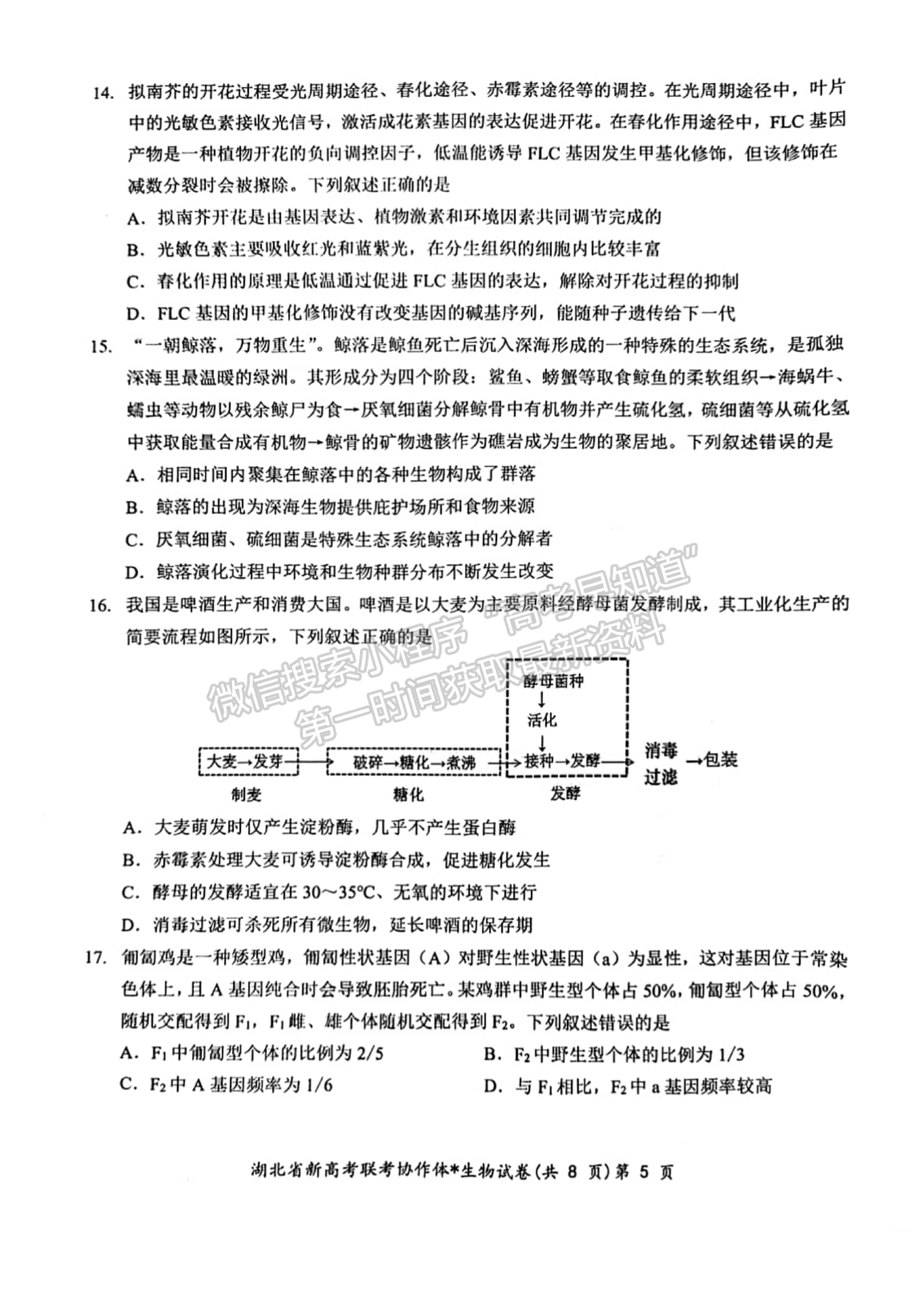 2024届湖北新高考联考协作体高三2月收心考生物试题及答案