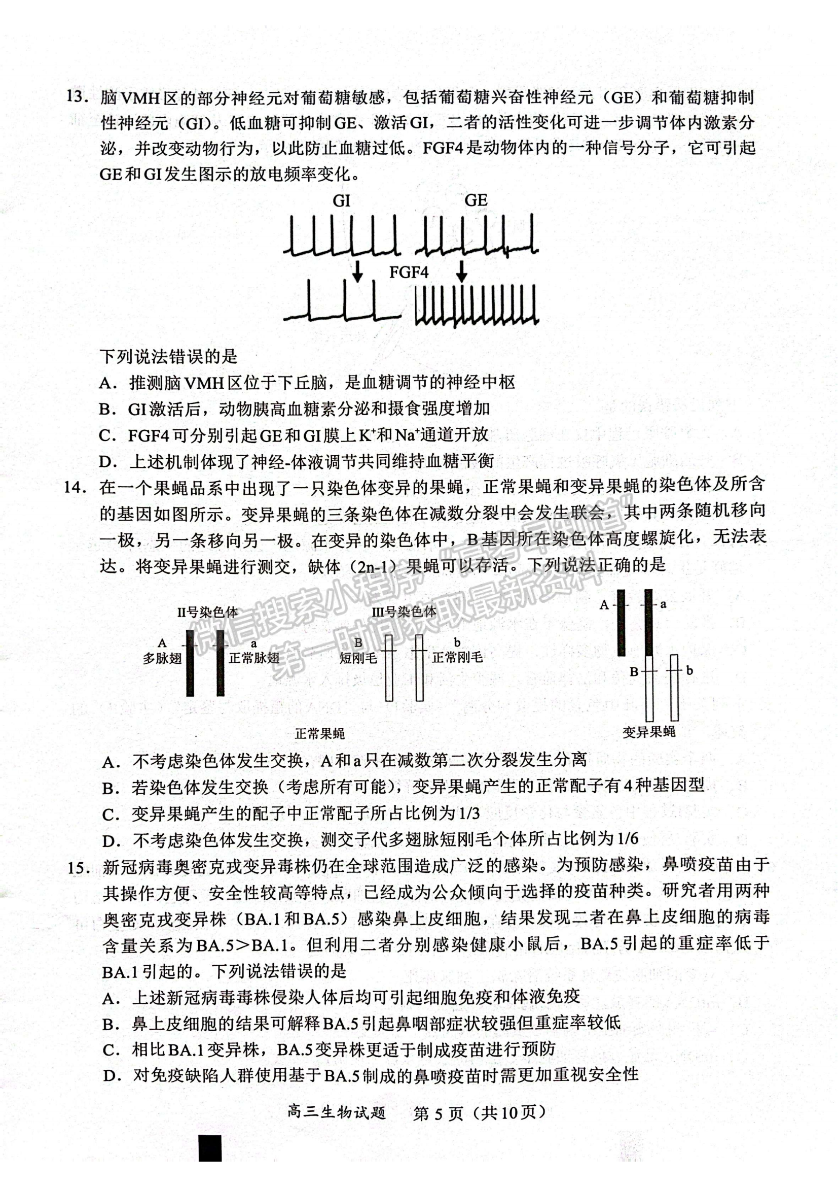 福建省名校联盟全国优质校2024届高三大联考生物试卷及答案