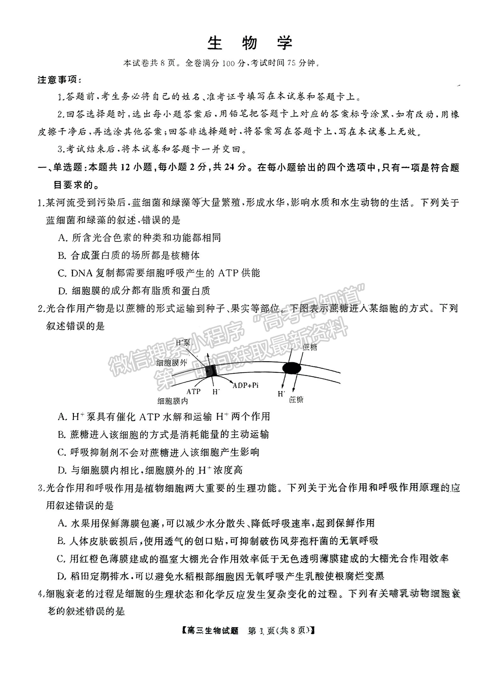 2024屆湖南省名校教育聯(lián)盟高三下學期入學摸底生物試題及答案