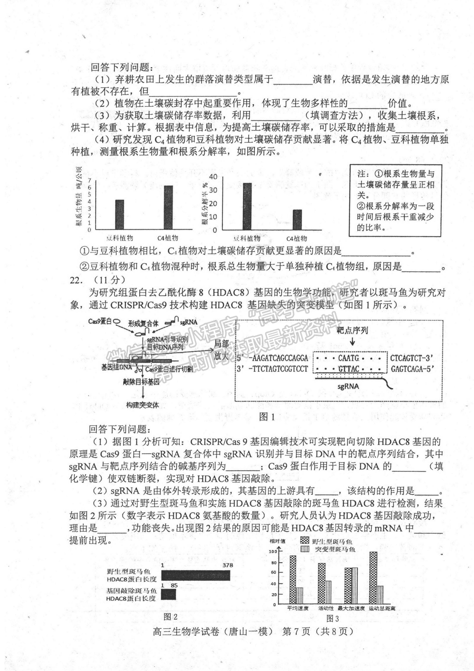 2024屆河北省唐山市高三下學期第一次模擬演練生物試卷及答案