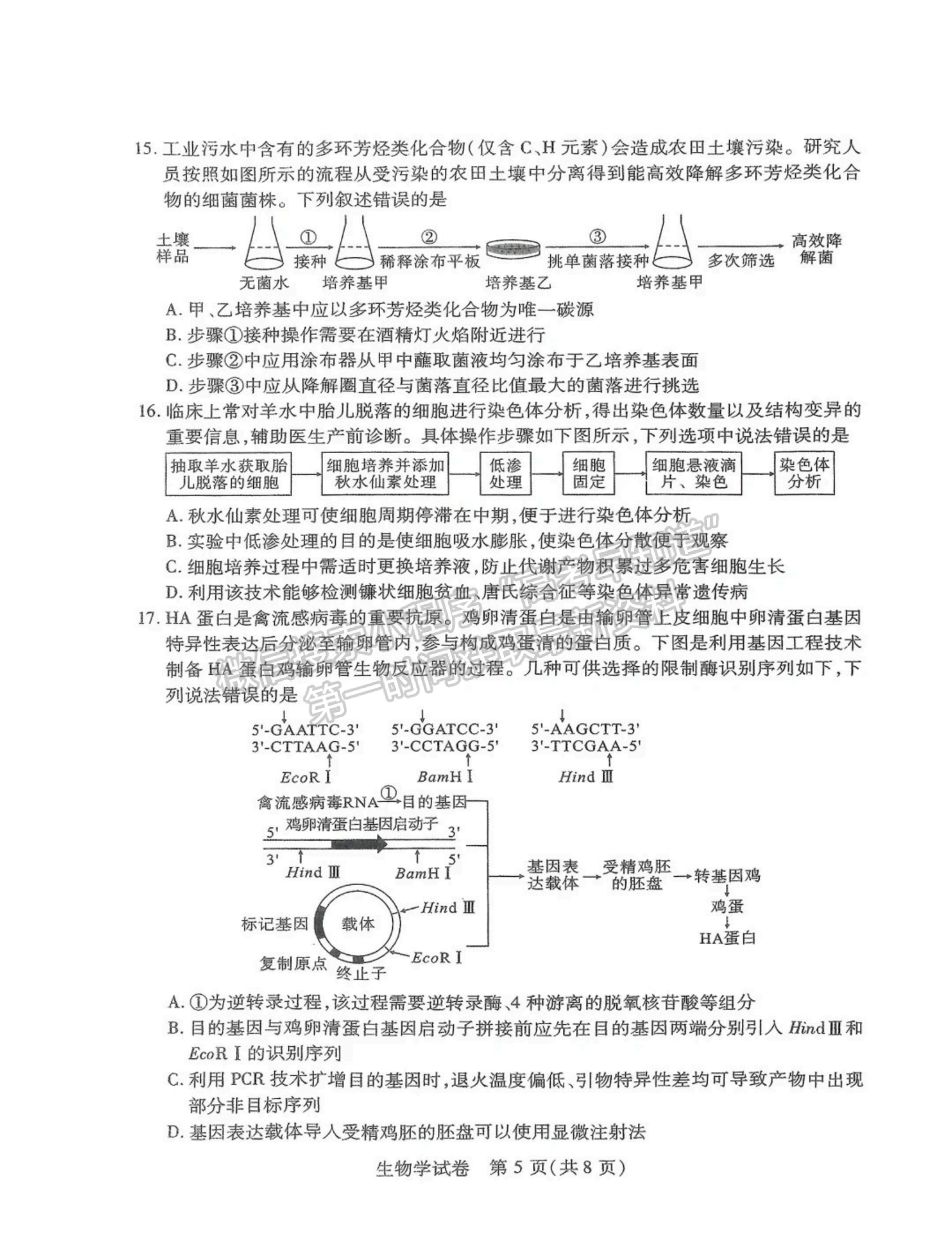 2024届湖北省八市高三3月联考生物试题及答案