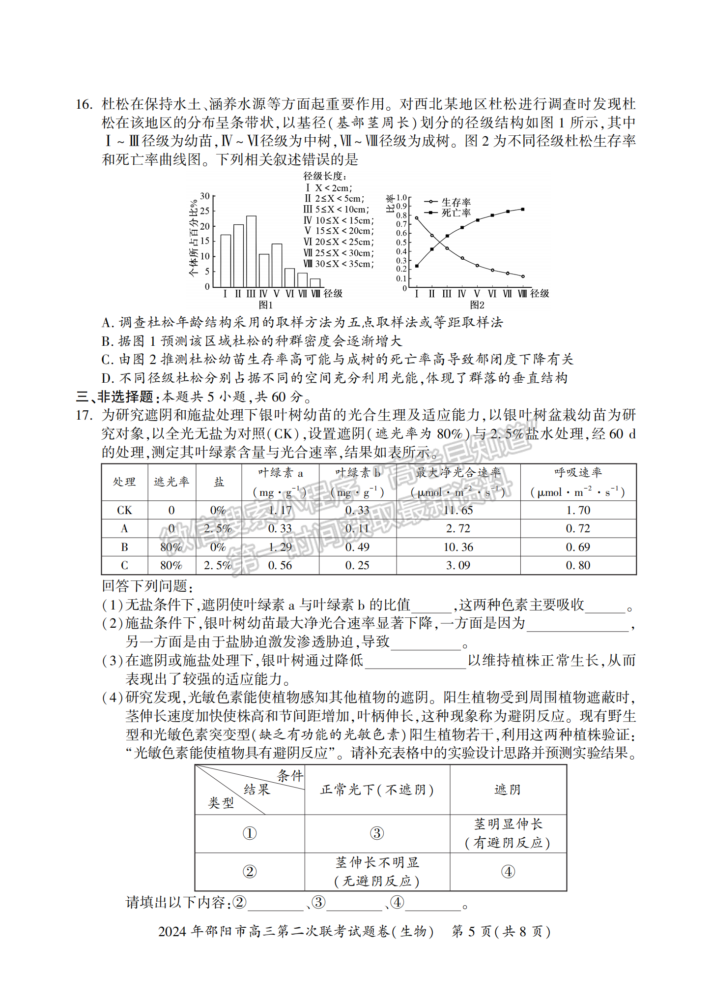 2024届湖南省邵阳市高三第二次联考生物试题及答案