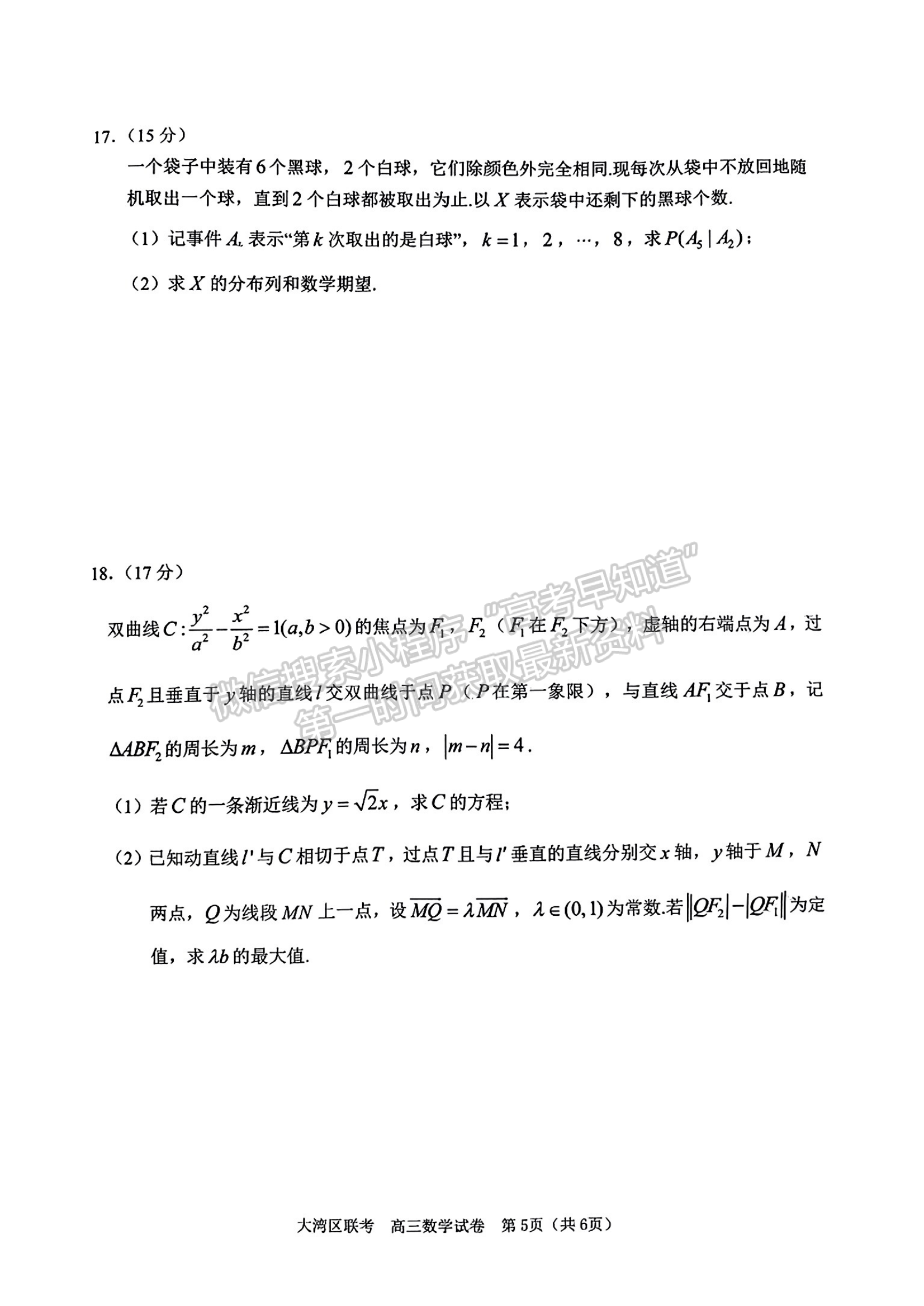 2024届广东大湾区普通高中高三联考（二）数学试题及答案