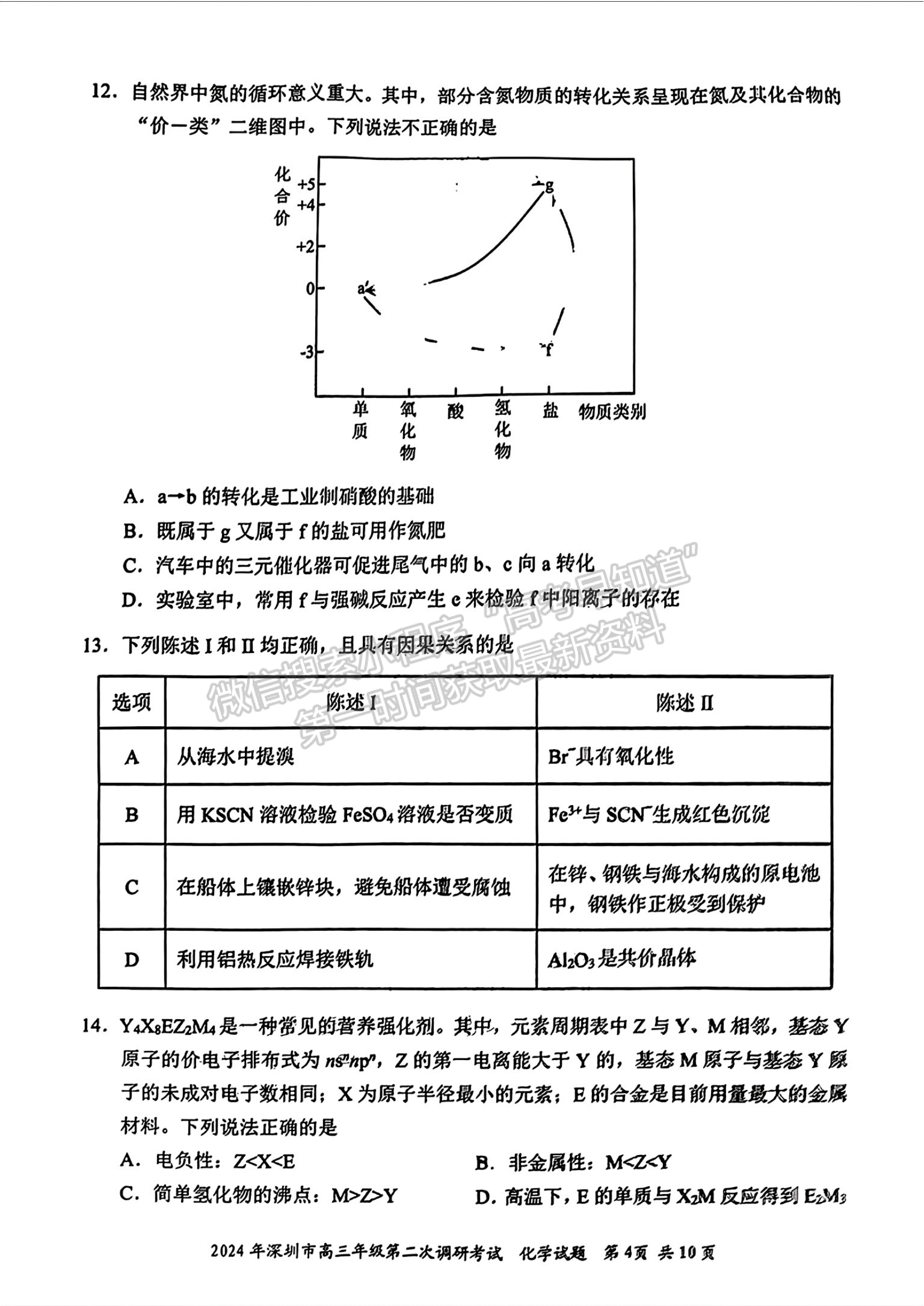 2024届广东省深圳市高三二模化学试题及答案