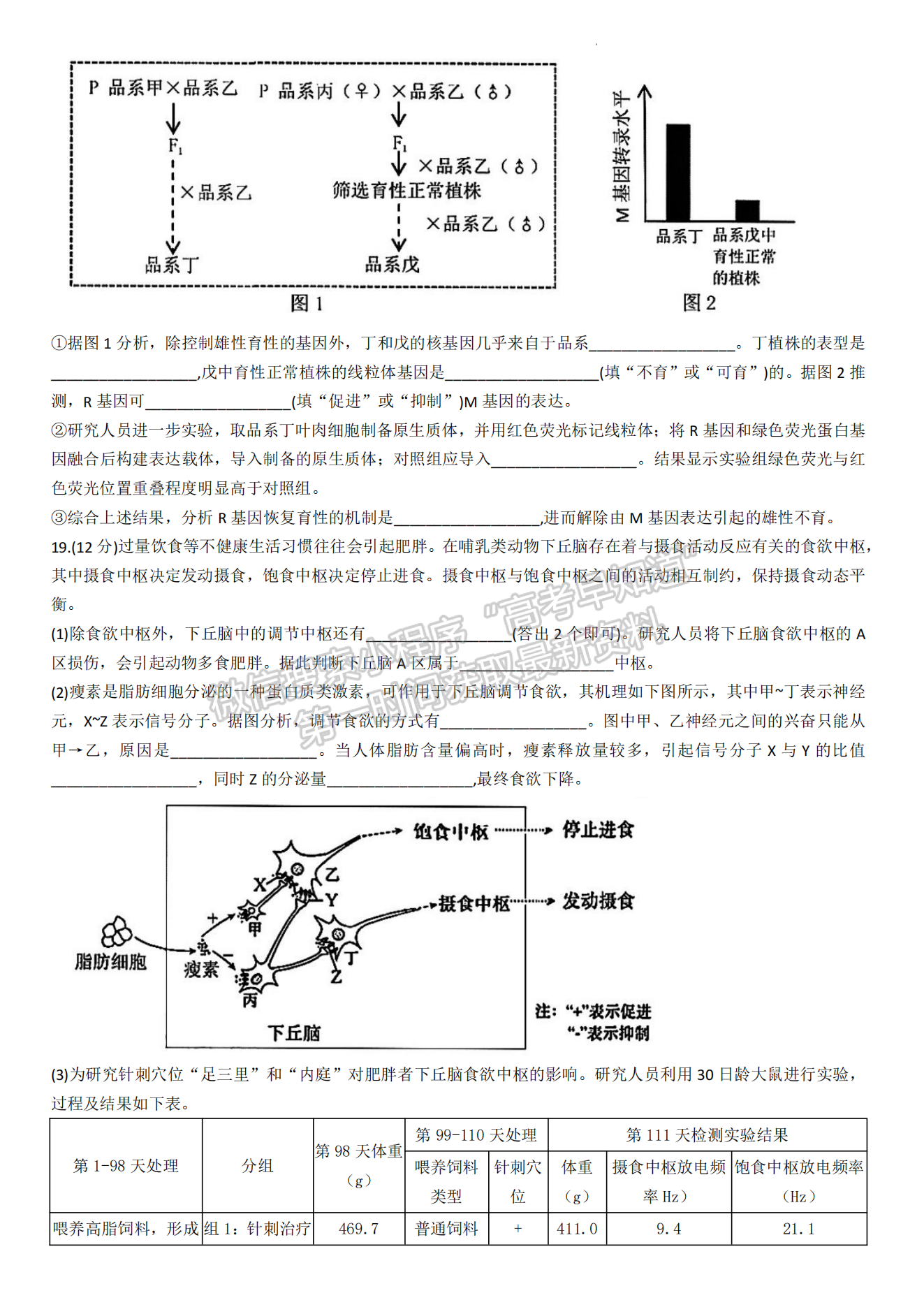 2024屆漳州5月質檢（5月7日-9日）生物試卷及參考答案