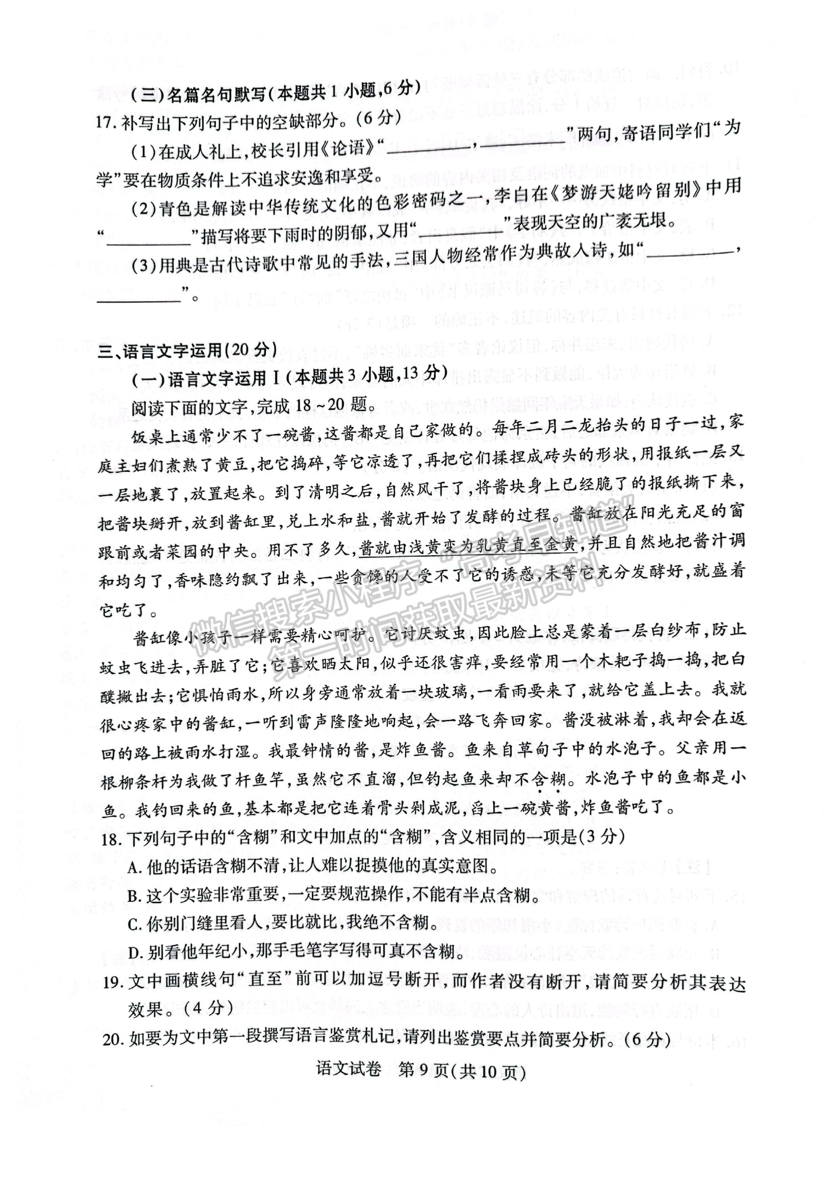 2024届湖北省武汉市高三5月模拟训练语文试题及答案