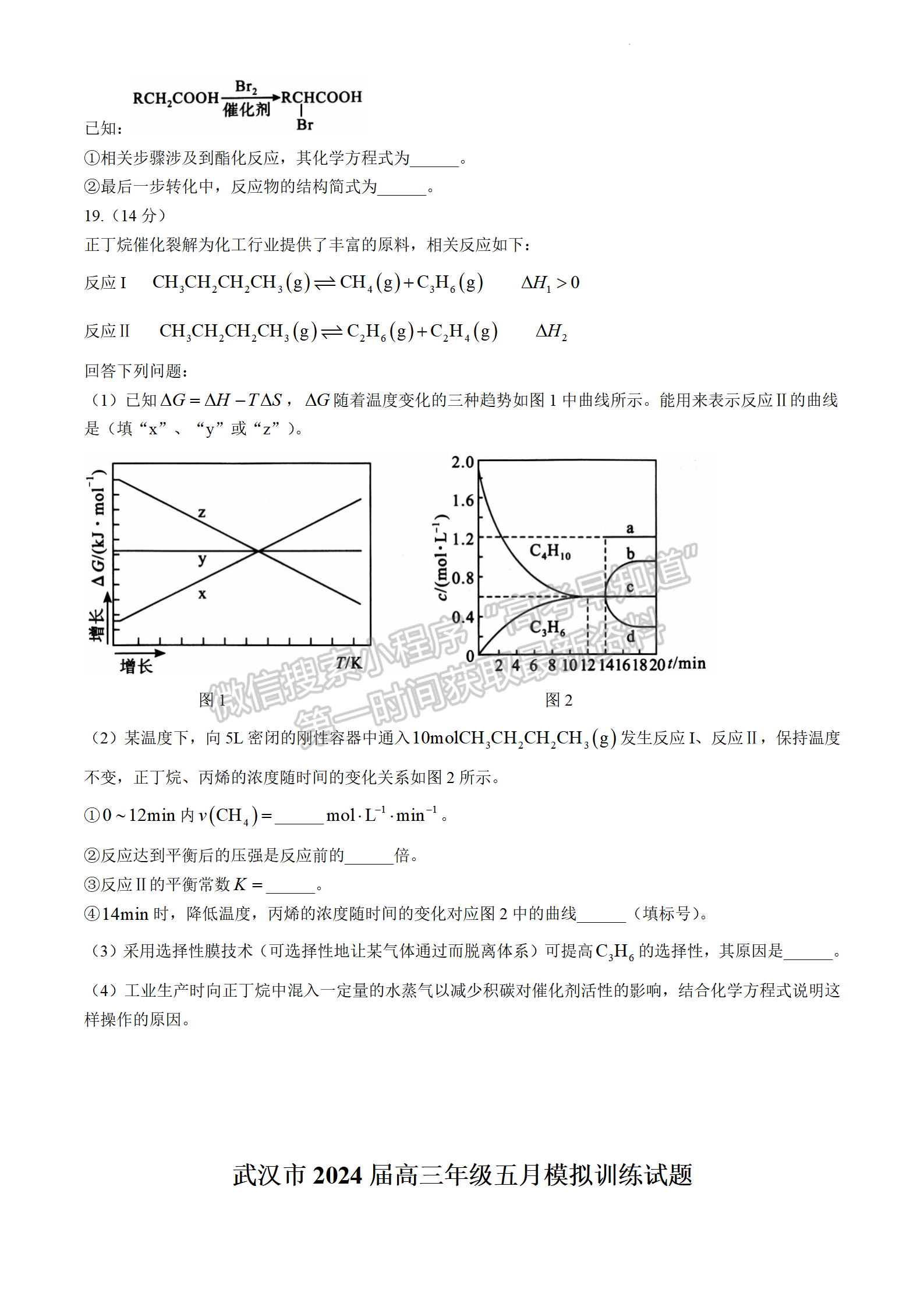 2024届湖北省武汉市高三5月模拟训练化学试题及答案