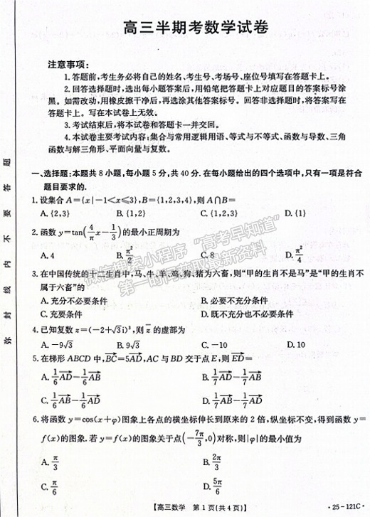 2025漳州高三大聯(lián)考數(shù)學(xué)試題及參考答案