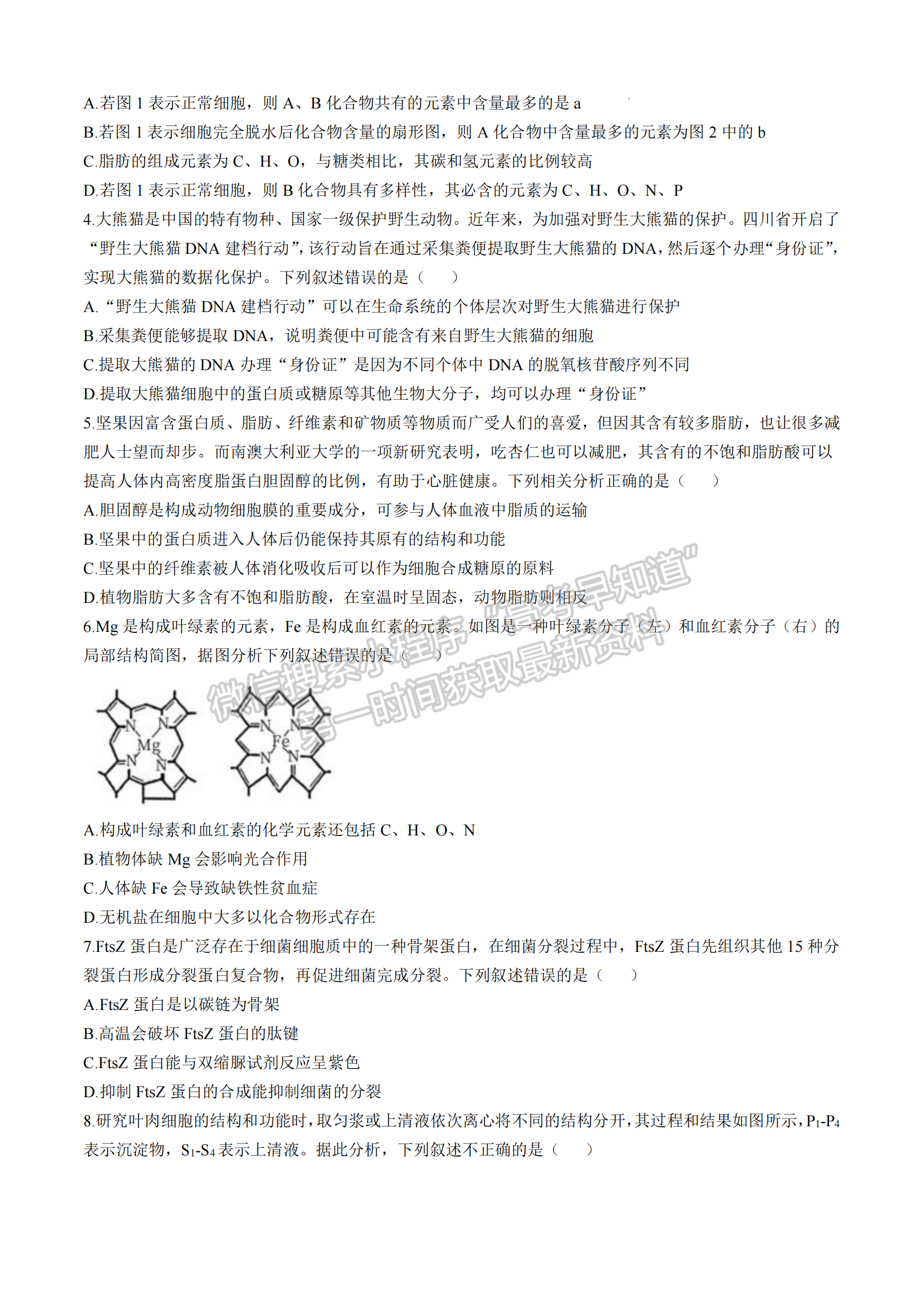 厦门双十中学高一年期中考生物试卷及参考答案