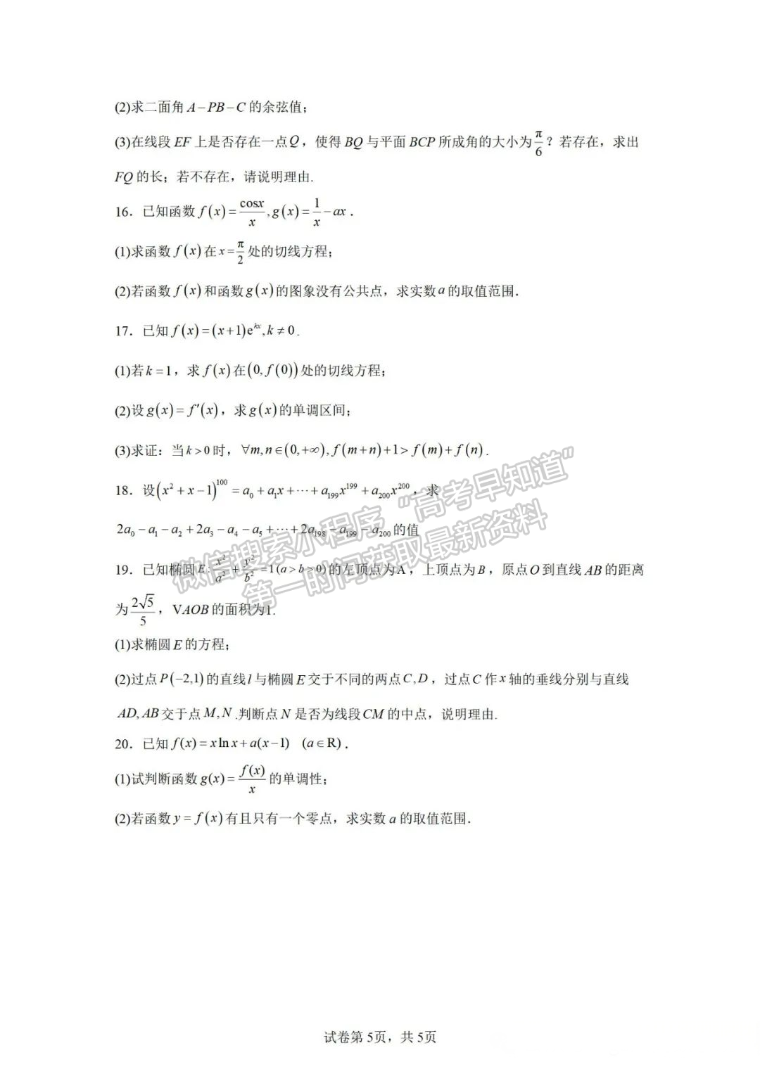 福建省泉州第五中学2024-2025学年高三上学期11月期中数学试卷及参考答案