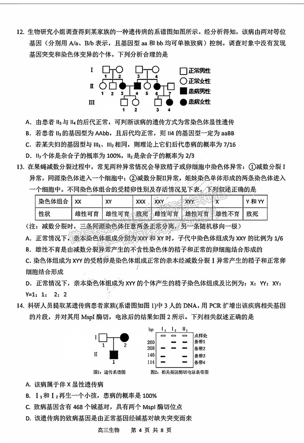 2025屆泉州四校高三上期中聯(lián)考生物試題及參考答案