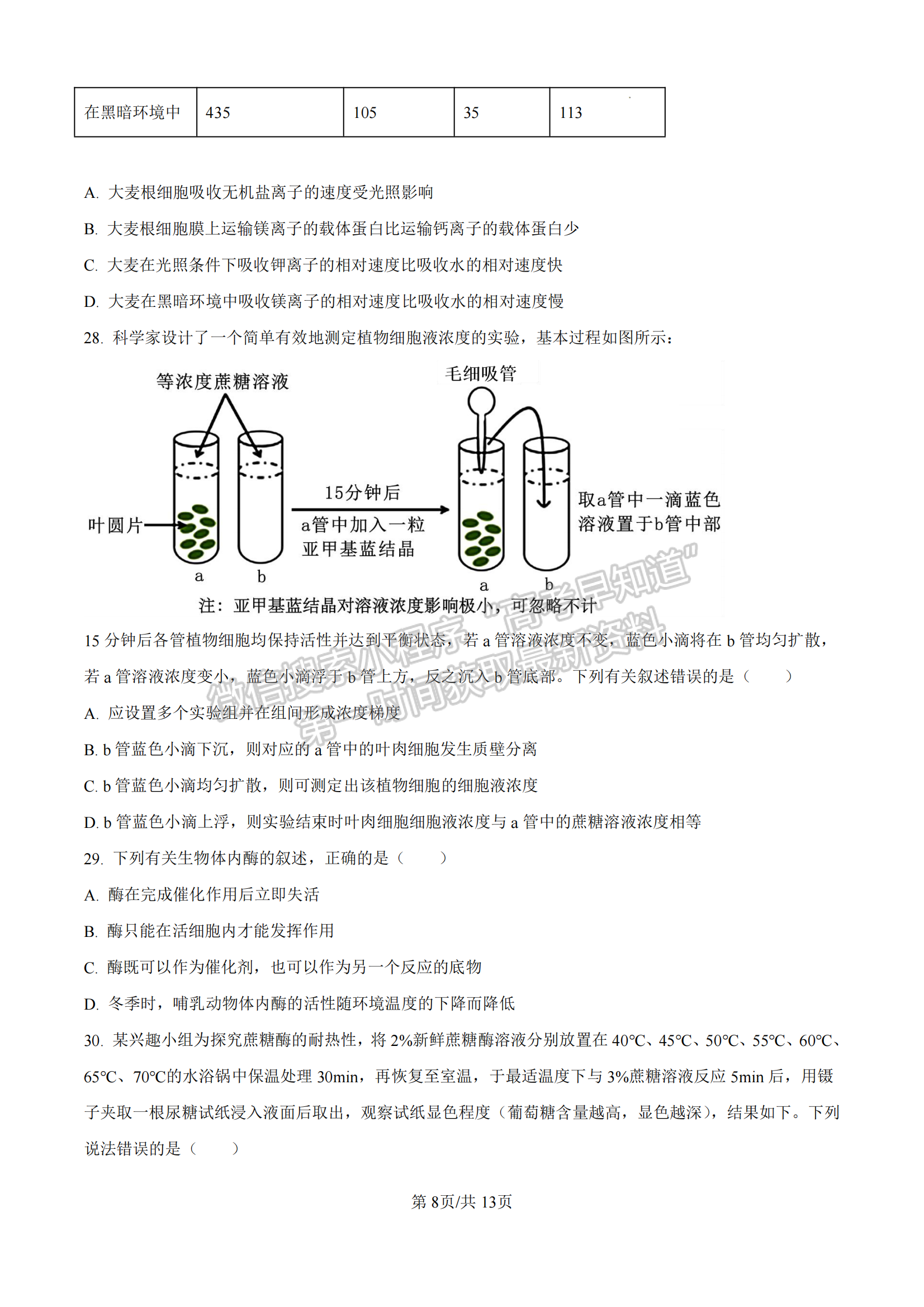 福建省泉州第五中學(xué)2024-2025學(xué)年高一11月期中考試生物試卷及參考答案