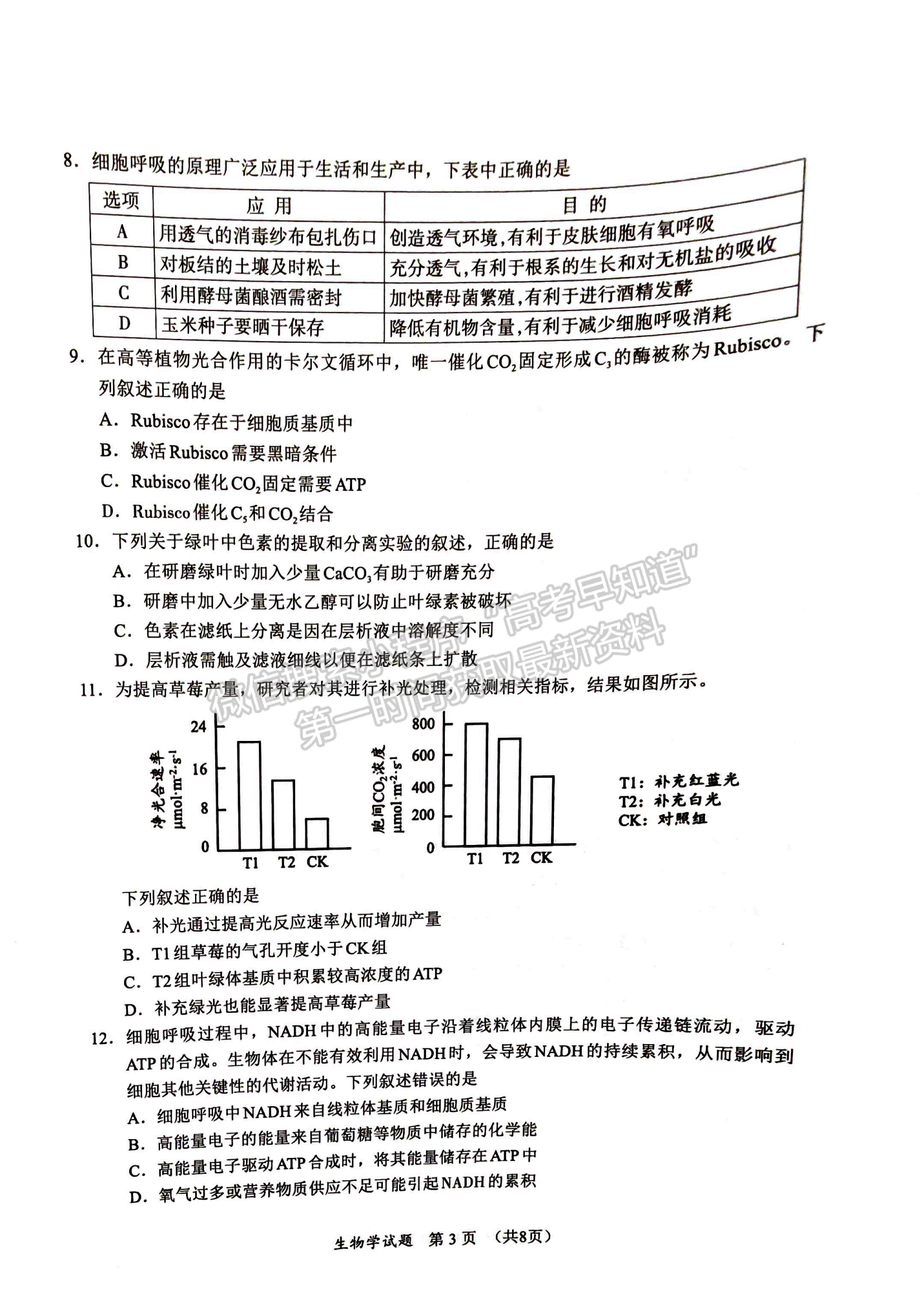 厦门市2024-2025学年度第一学期高一年级期末质量检测生物试卷及参考答案