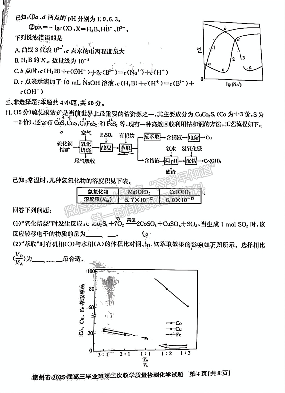 2025届漳州二检化学试卷及参考答案